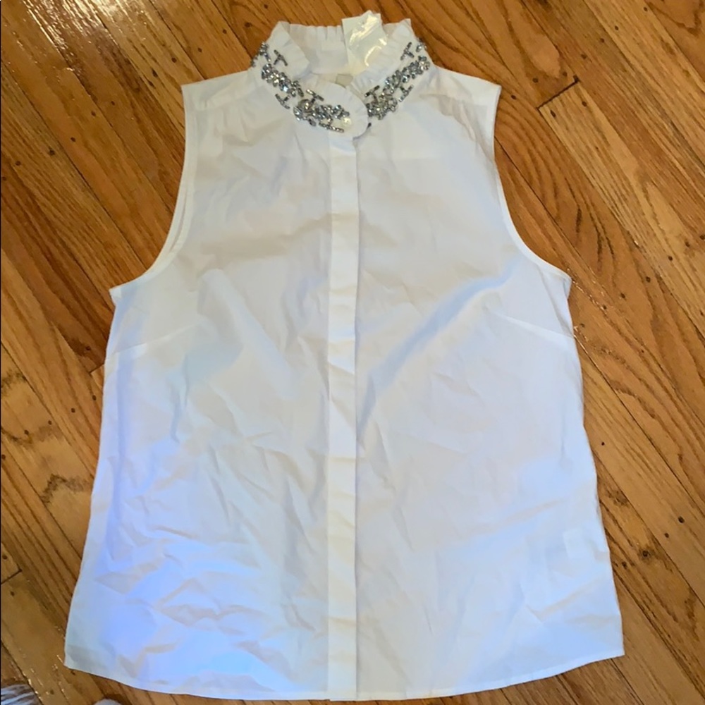 Jcrew white oxford tank with jeweled collar